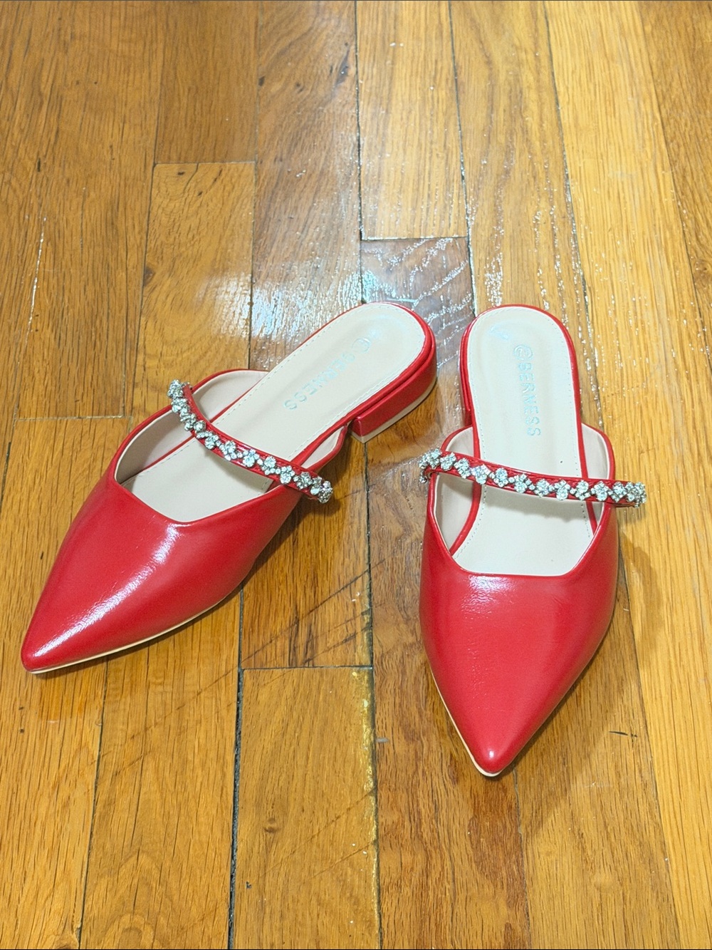 Embellished Red Pointed-Toe Slip-On Mules 🍒